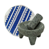 Kit de molcajete de piedra y tortillero azul tejido a mano